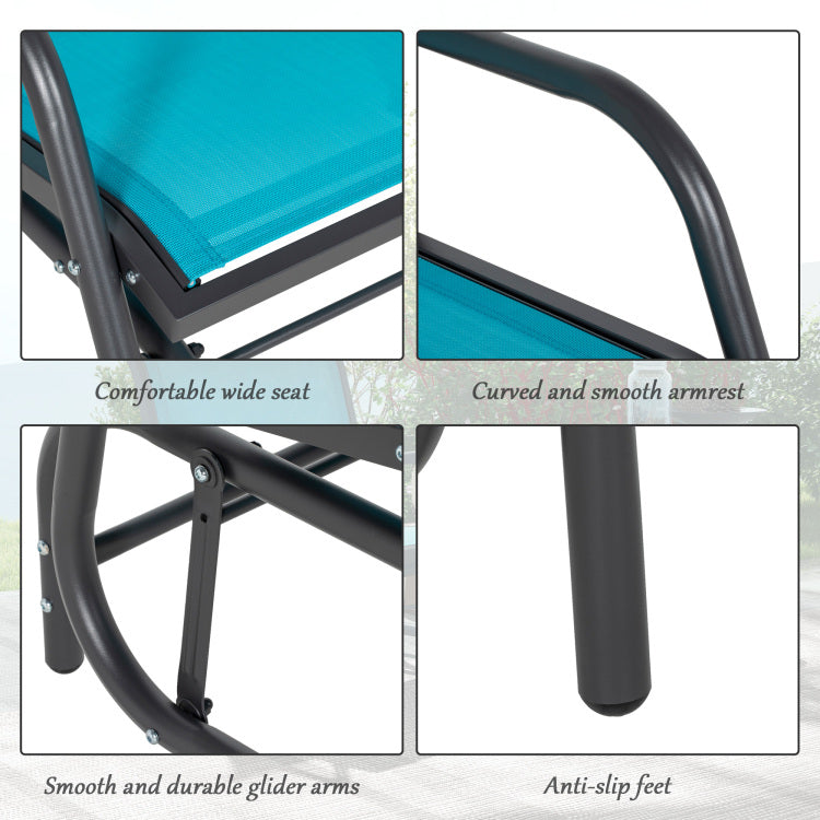 Outsunny Porch Glider Set Of 2, Metal Frame Swing Glider Chairs With Mesh Fabric, Curved Armrests And Steel Frame For Garden, Poolside, Backyard, Balcony, Blue