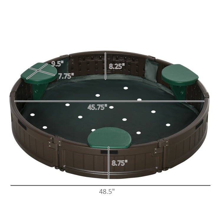 Outsunny Kids Outdoor Sandbox With Cover Garden Bed, Easy Assembly Children'S Round Sandbox For Backyard, Brown, 48.5" X 48.5" X 8.75"