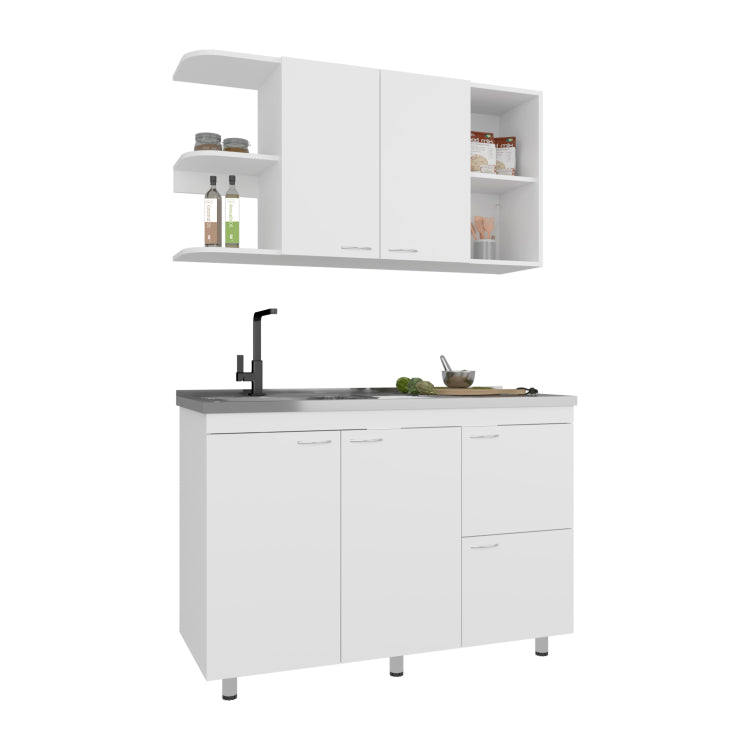 Kitchen Cabinet Set, 6 Doors, 9 Shelves, White Kitchen
