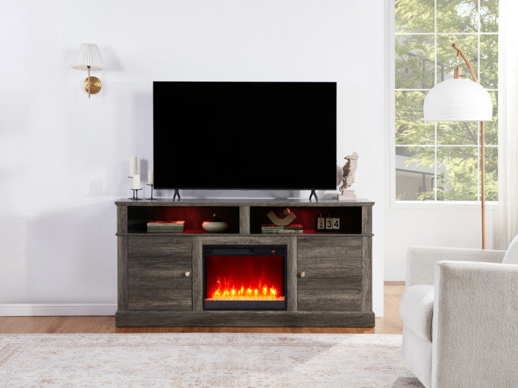 Iris 70"W Gray Walnut Finish Tv Stand Console With Fireplace And Heater