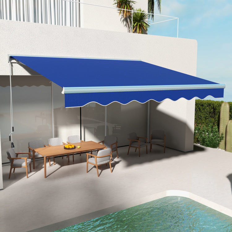 Outsunny 13' X 10' Electric Awning With Led Lights, Retractable Awning, Uv40 Sun Shade Shelter With Remote Controller And Crank Handle For Deck, Balcony, Yard, Blue