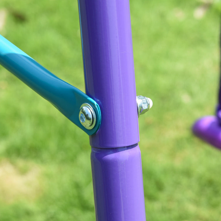 Outsunny Metal Swing Set With Glider, Two Swing Seats And Adjustable Height, Outdoor Heavy Duty A Frame Suitable For Playground, Backyard, Purple