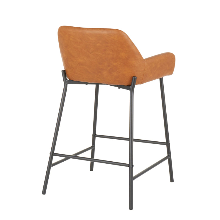 Counter Stool In Black Metal And Camel Faux Leather Set Of 2