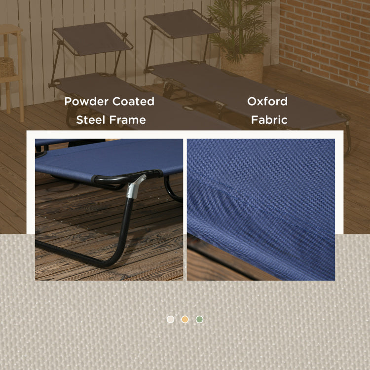 Outsunny Folding Chaise Lounge Pool Chairs, Outdoor Sun Tanning Chairs With Canopy Shade, Reclining Back, Steel Frame And Side Pocket For Beach, Yard, Patio, Dark Blue