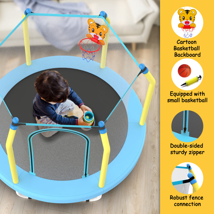 55 Inch Trampoline For Kids Indoor & Outdoor Small Toddler Trampoline With Basketball Hoop