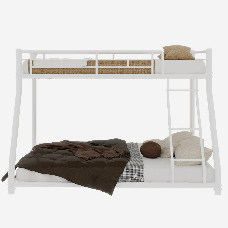 Metal Bunk Bed Twin Over Full Size With Removable Stairs, Heavy Duty Sturdy Frame With 12" Under Bed Storage For Teen & Adults, Teens, No Box Spring Needed, White