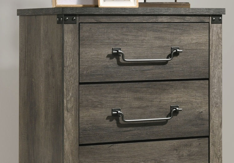 Rustic Style Farmhouse Look 1Pc Chest Drop Handles Antique Brass Color Four English Dovetail Drawers Center Metal Glides Rustic Gray Finish
