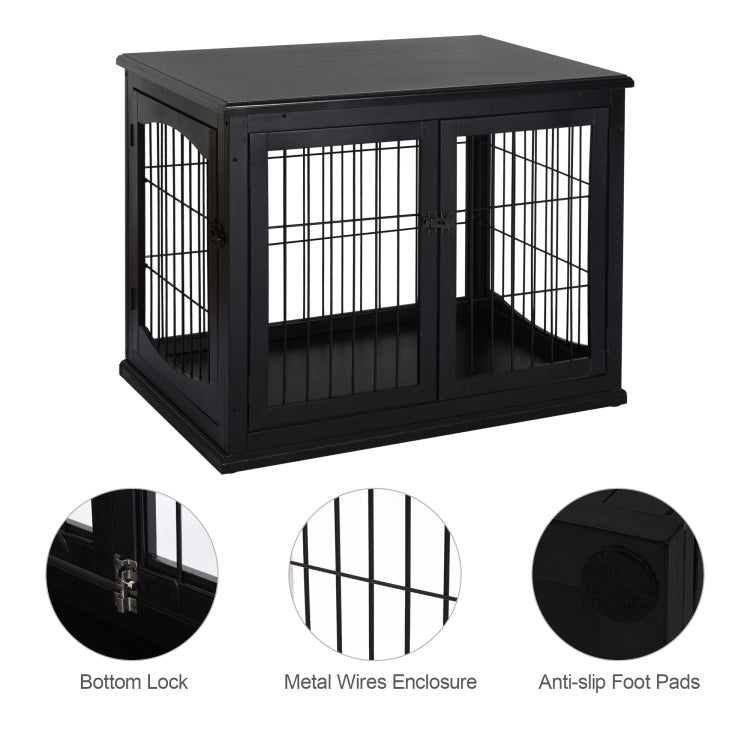 Pawhut Dog Crate Furniture, Small Dog Cage End Table With Two Opening Sides, Lockable Door, Puppy Kennel Indoor, Cute And Decorative, Black