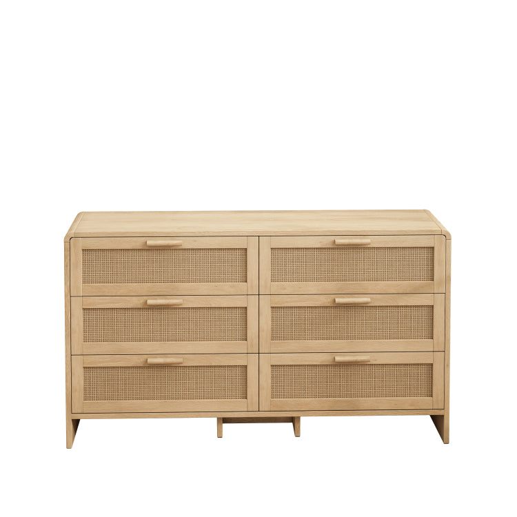 51.18'' Arc Shaped Corner Rattan Cabinet, 6 Drawers Rattan Storage Cabinet Rattan Drawer, For Living Room Bedroom,And Kitchen, Natural