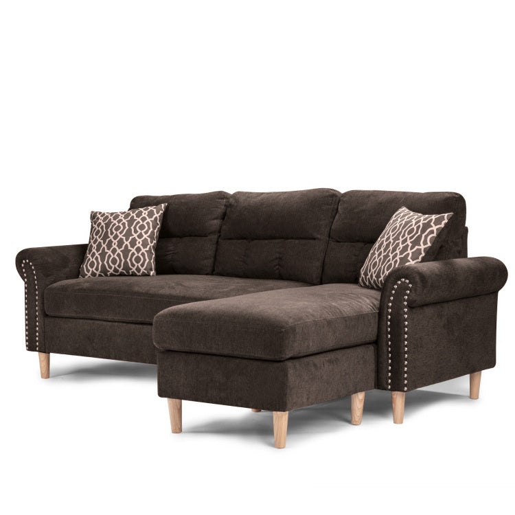 Reversible Sectional Set W 2 Accent Pillows In Tan