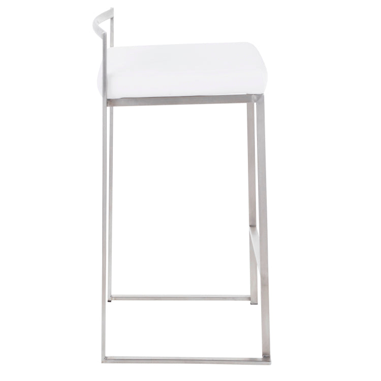 Contemporary Stackable Counter Stool In Stainless Steel With White Velvet Cushion Set Of 2