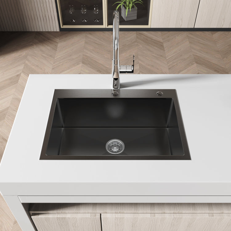 Stainless Steel Kitchen Sink, 27 X19 Single Bowl, Overmount Handmade Sink In Black, With Us Standard Drain And Hook, Ls Ssbl01
