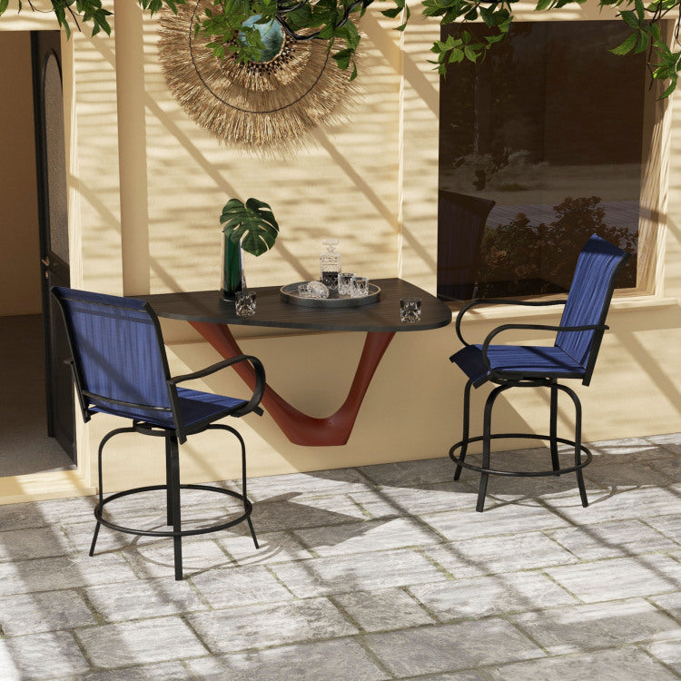 Outsunny Outdoor Bar Stools With Armrests, Set Of 2 360 Swivel Bar Height Patio Chairs With High Density Mesh Fabric, Steel Frame Dining Chairs For Balcony, Poolside, Backyard, Navy Blue