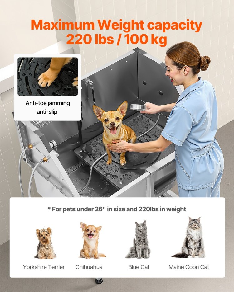 38" Dog Grooming Bath Tub Stainless Steel W Stairs Faucet Showerhead