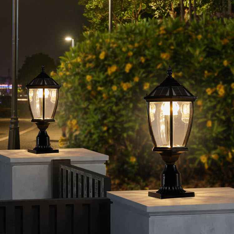 20" H Black Solar Powered Led Outdoor Lantern, Vintage Garden Light With Elegant Glass Design For Pathways, Yards, And Patios 1 Pack