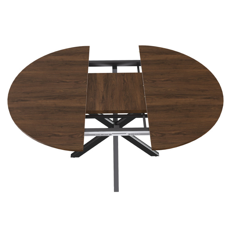 Retractable Dining Table, Round Dining Table, Extendable Dining Table, 6 Person Carbon Steel Base, Modern And Simple Solid Wood Veneer Dining Room Furniture 42 Inches Extended To 58 Inches