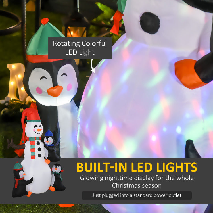 Homcom 6' Christmas Inflatables Outdoor Decorations Snowman With Penguins, Blow Up Yard Christmas Decor With Led Rotating Colorful Light