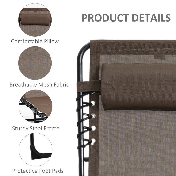 Outsunny Reclining Chaise Lounge Chair, Portable Sun Lounger, Folding Camping Cot, With Adjustable Backrest And Removable Pillow, For Patio, Garden, Beach, Brown