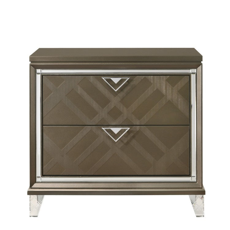 Modern Glam Bedroom Furniture Dark Champagne Finish Nightstand With 2 Drawers Wooden 1Pc Acrylic Legs