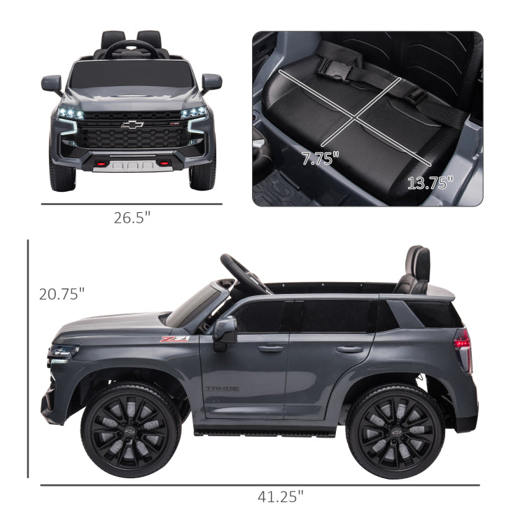 Aosom Chevrolet Tahoe Licensed Kids Ride On Car, 12V Battery Powered Kids Electric Car With Remote Control, Music, Lights, Horn, Suspension For 3 6 Years Old, Gray