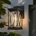 14" H 1 Pack Black Outdoor Wall Lantern With Crackled Glass, Weather Resistant Exterior Light Fixture For Porch, Patio, And Entryway, Modern Decorative Wall Sconce With E26 Base Bulb Not Included