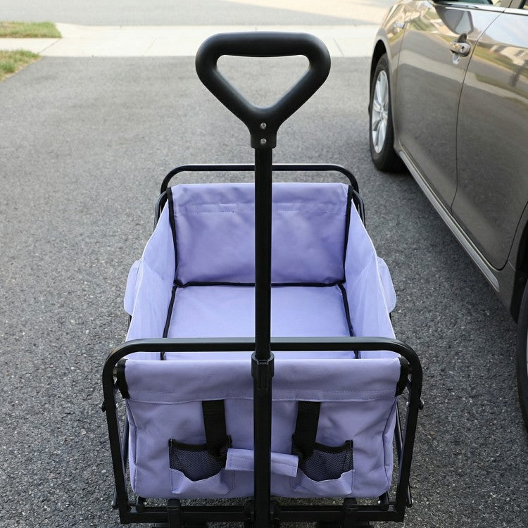 100L Collapsible Folding Beach Wagon Cart With 220Lbs Large Capacity, Wagons Carts Heavy Duty Foldable With Big Wheels For Sand, Garden, Camping