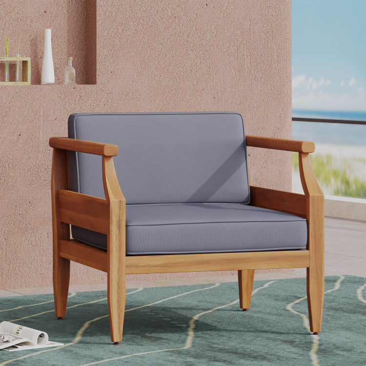 Club Chairs Laurent 500Lbs Capacity Acacia Outdoor, Teak Finish Patio Furniture Sets With Thick Cushion, Appropriate For Garden Porch