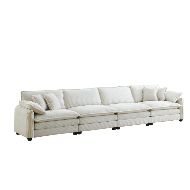 Corduroy Sofa , Modern Upholstered 4 Seater Corduroy Fabric Sofa , Office Living Room Apartment Comfortable Sofa, Easy To Assemble With 2 Arm Pillows And 4 Throw Pillows