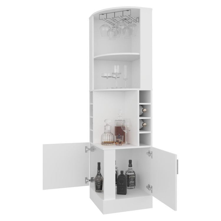 Page Corner Bar Cabinet With Wine Storage And Glass Rack. White