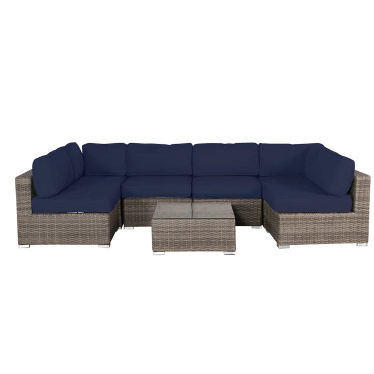 All Weather Wicker 6 Person Outdoor Sofa Set With Premium Cushions Ready To Use