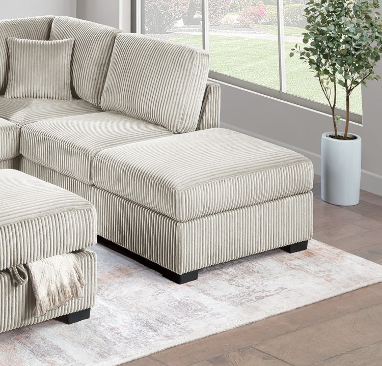 Camel Wide Welt Corduroy Sectional Sofa Reversible Chaise Sofa W Usb Storage Ottoman Upholstered Couch Pillows 3Pc Set Living Room