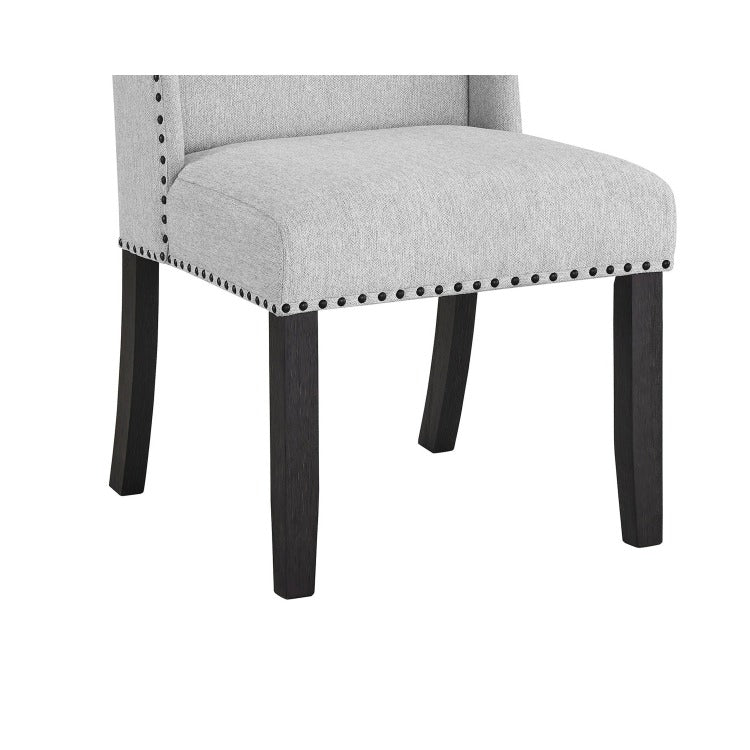 Vinz Dining Side Chair Set Of 2, Light Gray Cotton Polyester, Black Legs