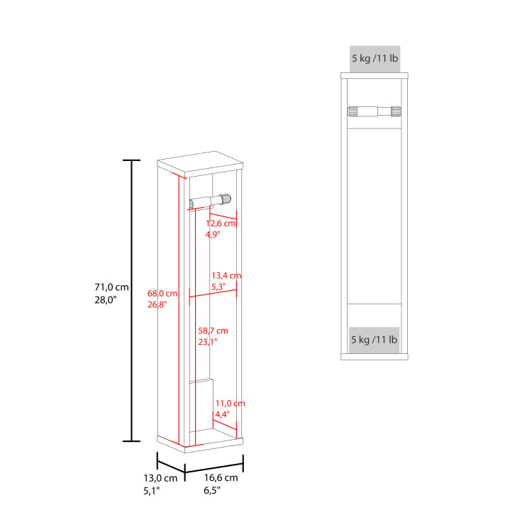 Shelf 28" H, With 2 Shelves, White