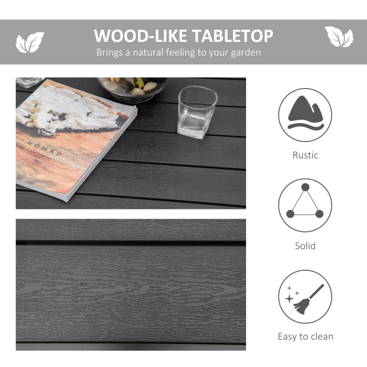 Outsunny Outdoor Dining Table For 4 Person, Square, Aluminum Metal Legs For Garden, Lawn, Patio, Woodgrain Black