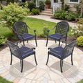Cast Aluminum Patio Dining Chair 4Pcs With Black Frame And Blue Cushions Same Sku: W1710P166056