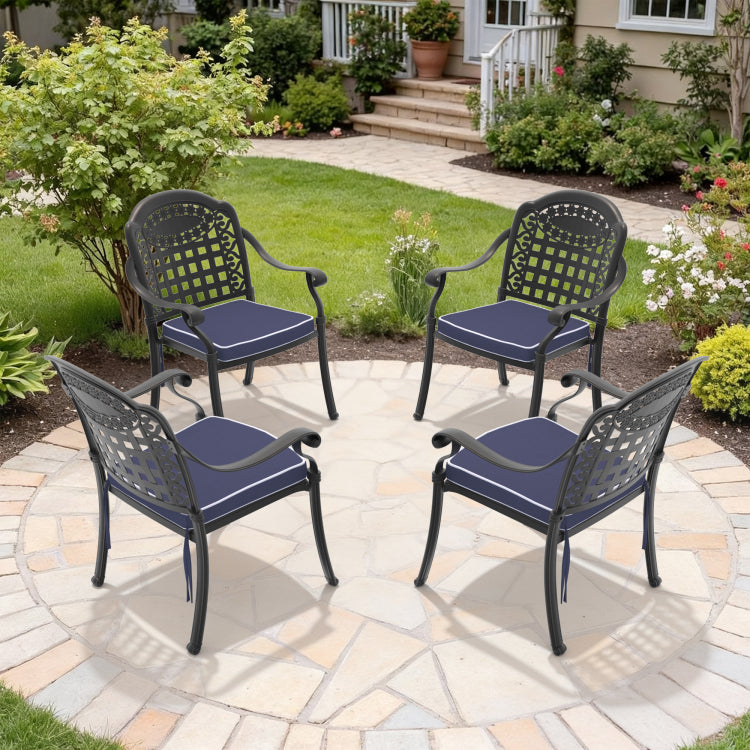 Cast Aluminum Patio Dining Chair 4Pcs With Black Frame And Blue Cushions Same Sku: W1710P166056