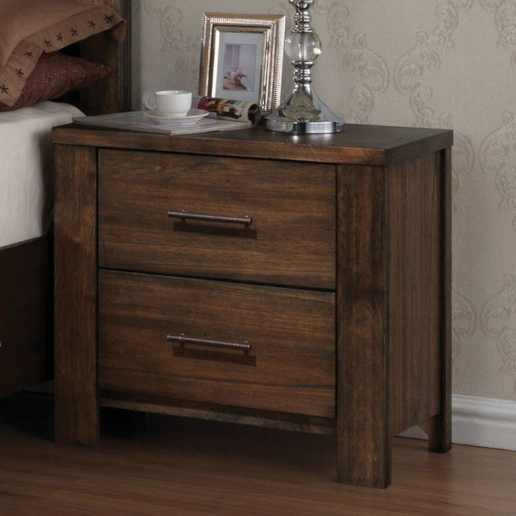 Classic Oak Finish Nightstand With Two Drawers Wooden Bedroom Furniture 1Pc