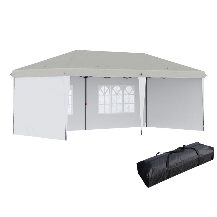 Outsunny 10' X 20' Pop Up Canopy Tent With 4 Sidewalls, Heavy Duty Tents For Parties, Outdoor Instant Gazebo With Carry Bag, For Outdoor, Garden, Patio, White