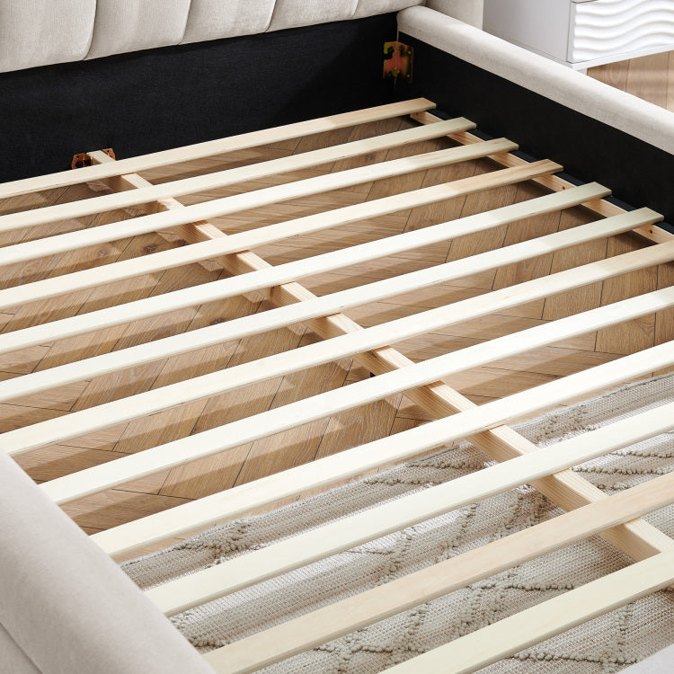 Queen Size Upholstered Bed Frame With Thick Fabric, Chenille Fabric Grounded Queen Size Platform Bed With Headboard And Solid Frame Beige 87''*67''*23.5''
