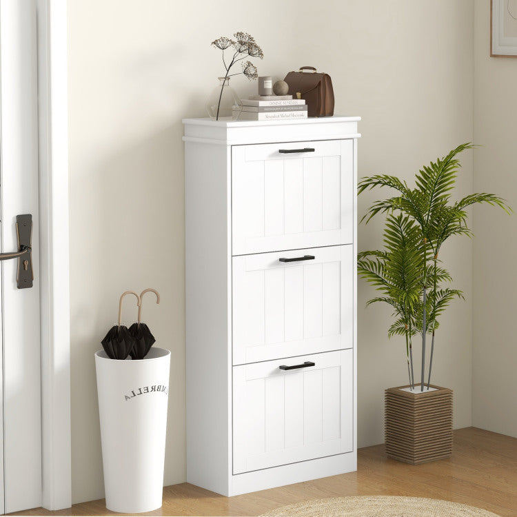 Homcom Shoe Cabinet For Entryway, Narrow Shoe Rack Storage Organizer With 3 Flip Drawers And Adjustable Shelves For 15 Pairs Of Shoes, White