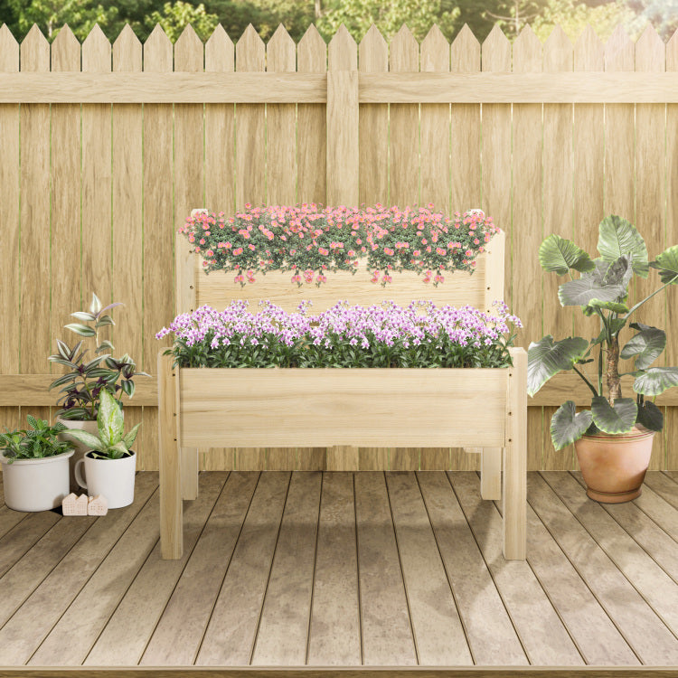 Outsunny 34"X34"X28" Raised Garden Bed, 2 Tier Elevated Wood Planter Box For Backyard, Patio To Grow Vegetables, Herbs, And Flowers, Natural