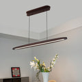 39 Inch Streamline Wooden Led Pendant Light With Remote Control, Adjustable Hanging Light For Dining Room, Kitchen, Living Room Contemporary Walnut Wood Finish