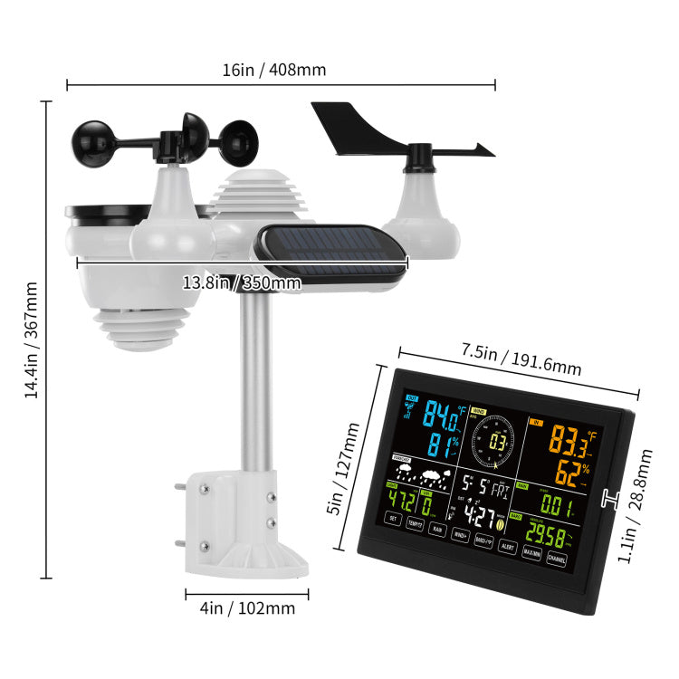 7 In 1 Wireless Weather Station, 7.5 In Large Color Display, Digital Home Weather Station Indoor Outdoor, For Temperature Humidity Wind Speed Direction Rain Uv, With Forecast Data, Alarm, Alerts