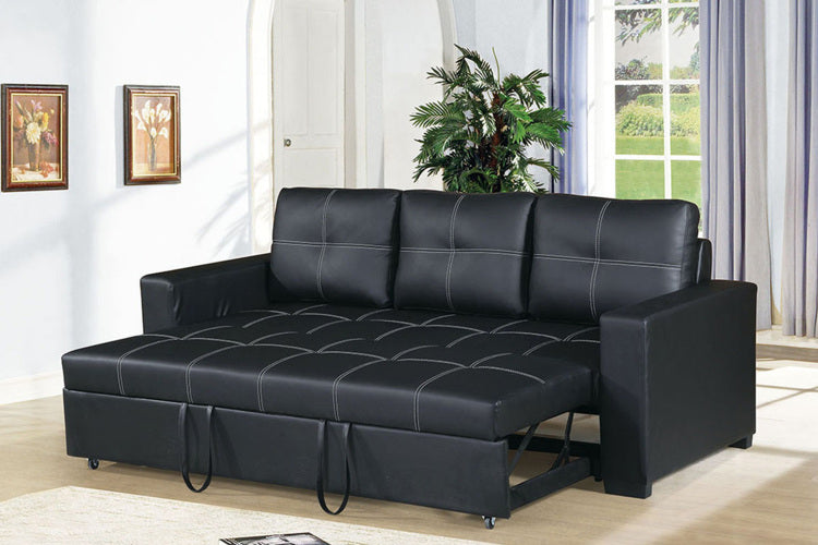 Convertible Sofa In Black Faux Leather