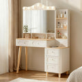 Vanity Desk With Mirror And Lights,Makeup Vanity With 2 Usb Power Strip,Vanity Set With Two Drawers And Three Drawer Chest, 3 Lighting Modes Adjustable Brightness, Foldable Three Sided Mirror White