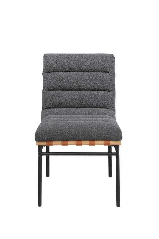 Liana Dark Gray Boucle Fabric Set Of 2 Dining Chair With Black Iron Legs