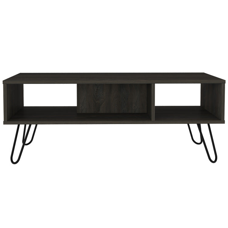 Vassel Coffee Table, Hairpin Legs, Two Shelves Espresso