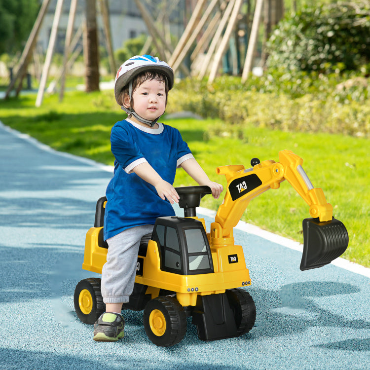 Aosom Excavator Ride On Toy, Cat Licensed Kids Manual Pedal Ride On Excavator With Manual Shovel, Horn, Hidden Storage For 18 36 Months Boys And Girls, Yellow