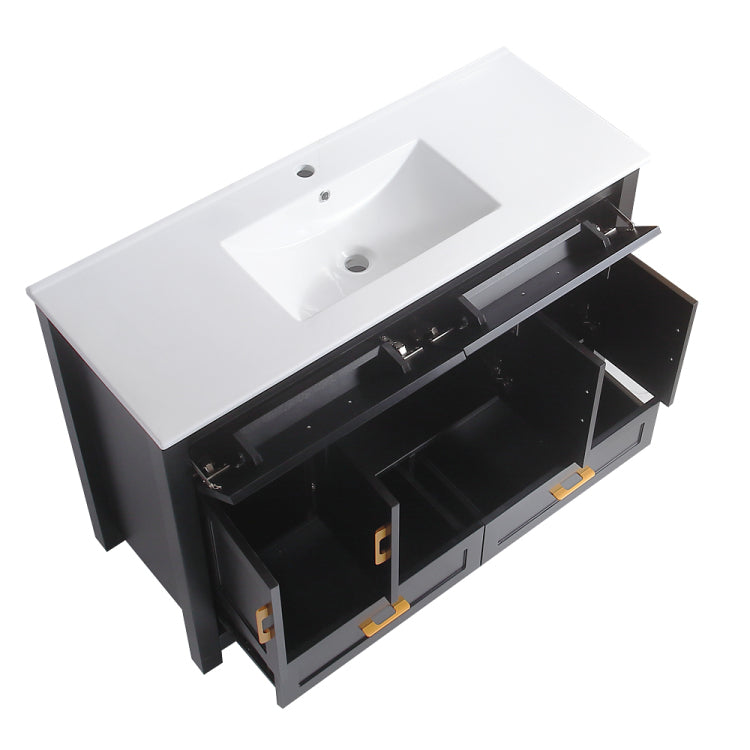 48" Black Bathroom Vanity With Ceramic Sink Combo, Abundant Storage Cabinet 4 Soft Close Doors And 4 Drawers