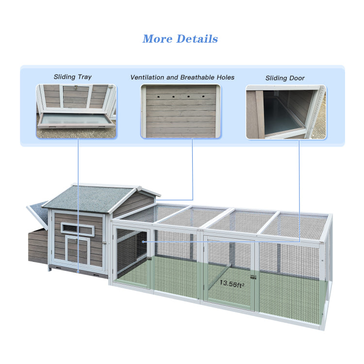 118 Wooden Chicken Coop Hen House Poultry Cage With Free Range Doors, Nesting Box,Leakproof Pull On Tray
